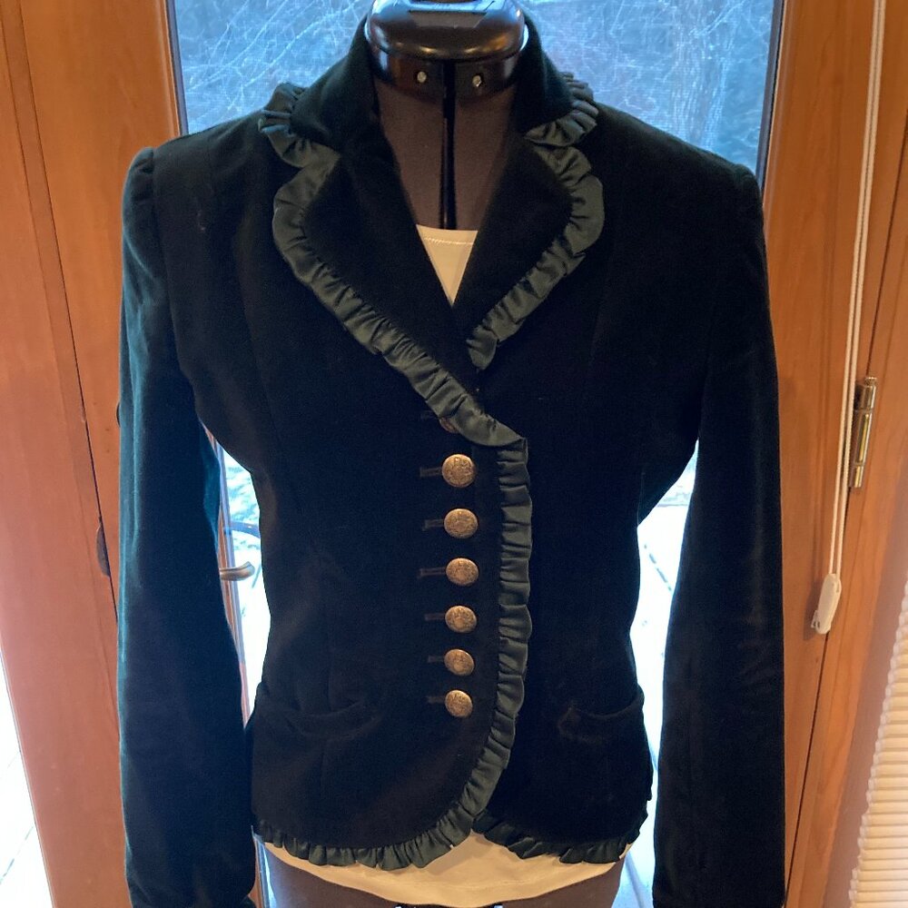 Vtg ANDREA BAHAR for Boston Proper Emerald Green Velvet Jacket w/Satin Trim Sz
